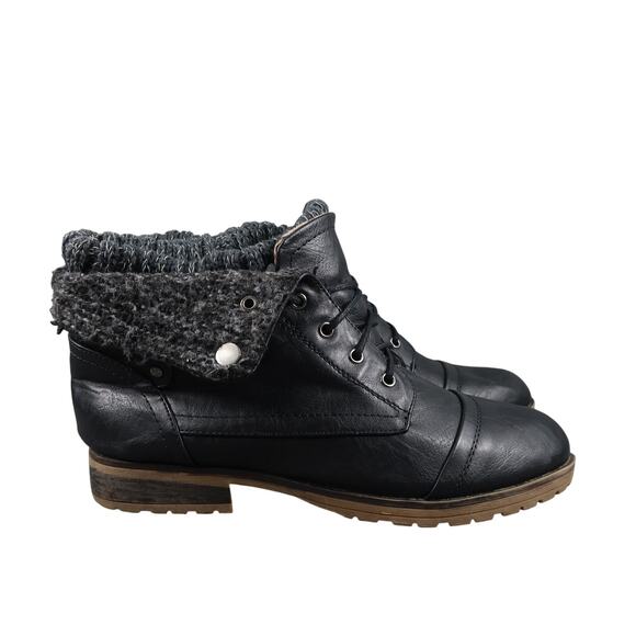 Refresh Shoes Womens 8.5 Ankle Booties Casual Lace Up Knit Collar Biker Moto - Picture 1 of 12